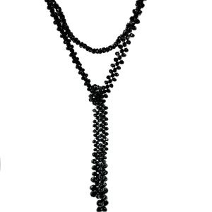NWT HOLLYWOOD GLAM JET BLACK SPARKLY CRYSTAL VERSATILE ELEGANT LARIAT NECKLACE